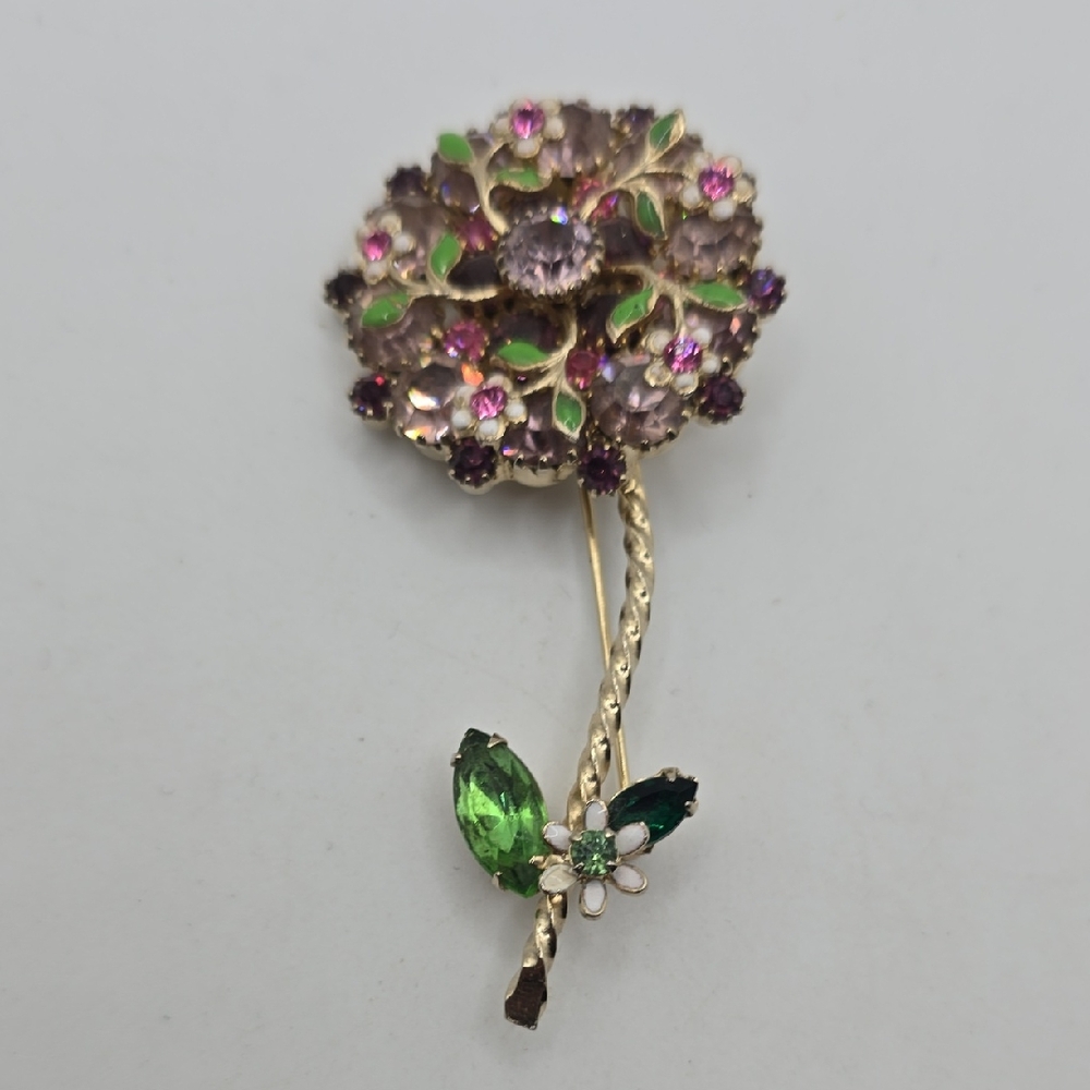 Weiss Gold-Tone Floral Brooch with Pink, Purple and Green Accents